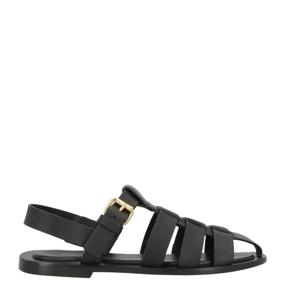 Mansur Gavriel Fisherman Sandals - Black Leather Sandals with Gold Buckle - Picture 8 of 11